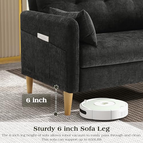 Image of Hanherry Loveseat Sofa, 47 inch Small Couch for Living Room, Comfy Chenille Fabric Love Seat for Bedroom with Throw Pillow,Removable Cushion Cover,Couches for Small Space,Apartment,Dorm