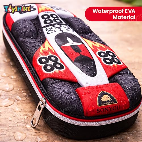 Image of Toyshine 88 Racer Hardtop Pencil Case with Compartments - Kids Large Capacity School Supply Organizer Students Stationery Box - Girls Boys Pen Pouch- Light Green