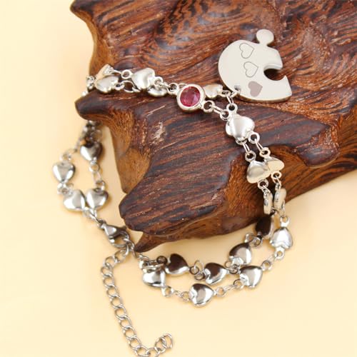 Image of 3PCS Love Heart Chain Bracelet Set for Women Graduation Gift Heart Puzzle Friendship Bracelet Personalized Name 3 Bracelets Customized Best Friends Family Love Jewelry SA4886