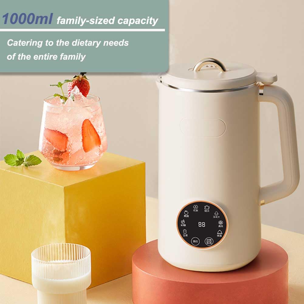 Automatyczna maszyna do produkcji mleka orzechowego, 34 uncje/1000 ml mleka sojowego, 6 ostrzy, 8 w 1, wielofunkcyjna, domowa, roślinna maszyna do produkcji mleka z opóźnieniem i s