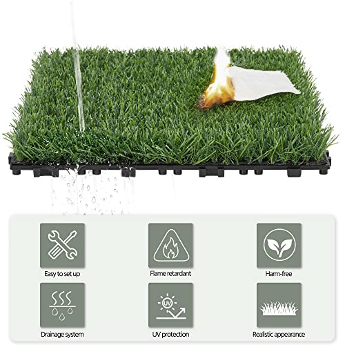 Yaheetech 12" x 12" Artificial Grass, Turf Tiles Interlocking Self-draining Grass, Fake Grass, Grass Pad for Dogs Potty, Patio, Balcony, Outdoor, Floor Decor, Pet, 27 Pack