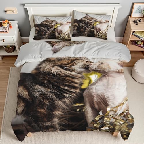 Housse de couette chat 200x200 en microfibre douce avec fermeture éclair