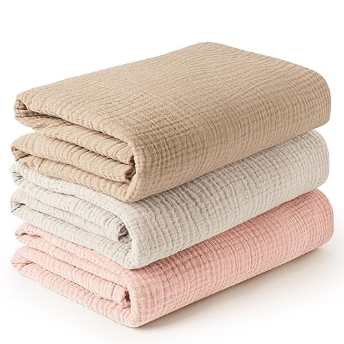 Image of Konssy 3 Pack Muslin Swaddle Blankets for Unisex, Newborn Receiving Blanket, Large 47 x 47 inches, Soft Breathable Muslin Baby Swaddles for Boys & Girls