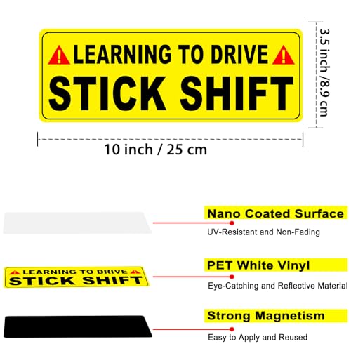 Image of Learning to Drive Stick Shift Stay Back May Roll Back Car Magnet, Funny Student Driver Warning Magnetic Car Sign for New Manual Transmission Learners (Black-Yellow-2 Pack)