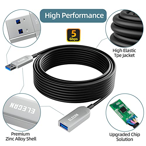 Elecan-Active-Optical-USB-30-Extension-Cable-50-FT-Fiber-Optic-Type-A-Male-to-Female-USB-Extension-Cord-USB-Extender-5Gbps-Data-Transfer-for-WebcamGamera-USB-Hub-Keyboard-Hard-Drive-Printer