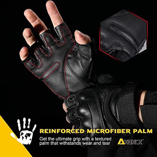 Image of Riding Gloves for Men Bike Riders - Special Tactical Gloves with Rubber Knuckle Punch | Non-Slip Half Finger with Firm Padding Motorcycle Gloves (XL, Black) (XL)