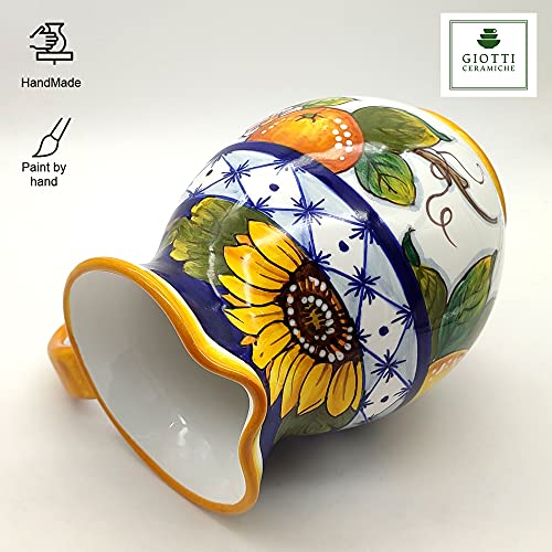 Hand-Painted Italian Sunflower Pitcher – 33 oz Ceramic Carafe and Utensil Holder – Artisan Tuscan Pottery for Kitchen and Home Decor - Image 4