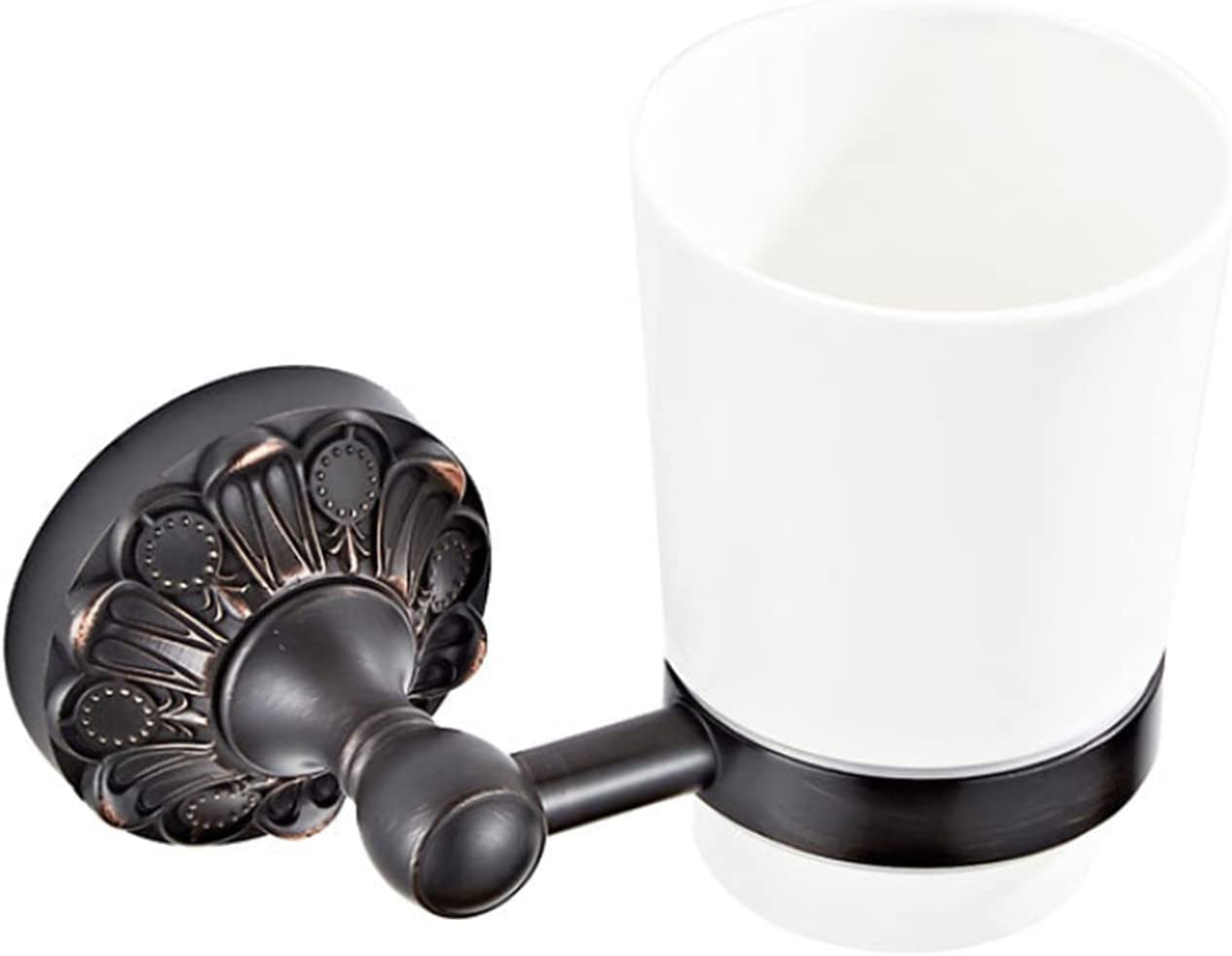 Taza de cerámica Portavasos para cepillos de dientes, Portacepillos de dientes individual Patrón tallado Ideal para accesorios de baño Montaje en pared de bronce antiguo negro Hecho de latón Juego de