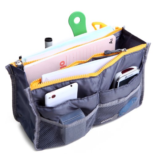 HDE Expandable Handbag Insert Purse Organizer with Handles (11X6.3X3.5) - Gray