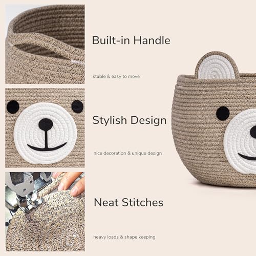 Image of CherryNow Baby Basket for Nursery, Bear Gift Baskets for Kids, Baby Shower Basket with Handles, Small Cute Animal Baskets, Light Brown, 15.7 inch D x 10.5 inch H