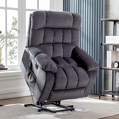 CANMOV Large Power Lift Recliner Chair With Massage And Heat For Elderly Big And Tall People, Overstuffed Wide Recliners With 2 Cup Holders, Side Pocket And USB Port, Camel