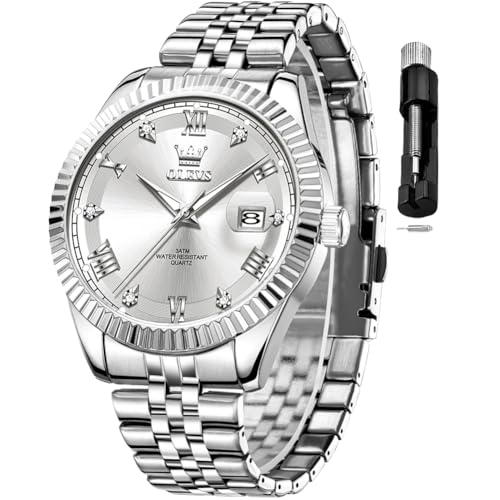 Image of OLEVS Classic Mens Watch Diamond Analog Luxury Watches Stainless Steel Waterproof Date Two Tone Luminous Watch for Men