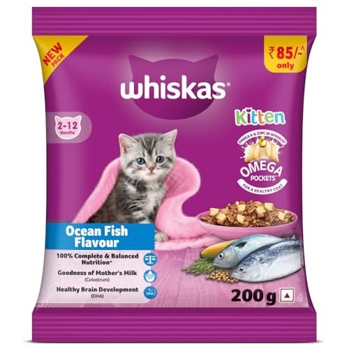 Image of Whiskas Junior Mother Cat & Kitten (2-12 Months) Dry Cat Food, Ocean Fish Flavour, 200g, Contains 41 Essential Nutrients, Complete & Balanced Nutrition for Mother Cats & Kittens