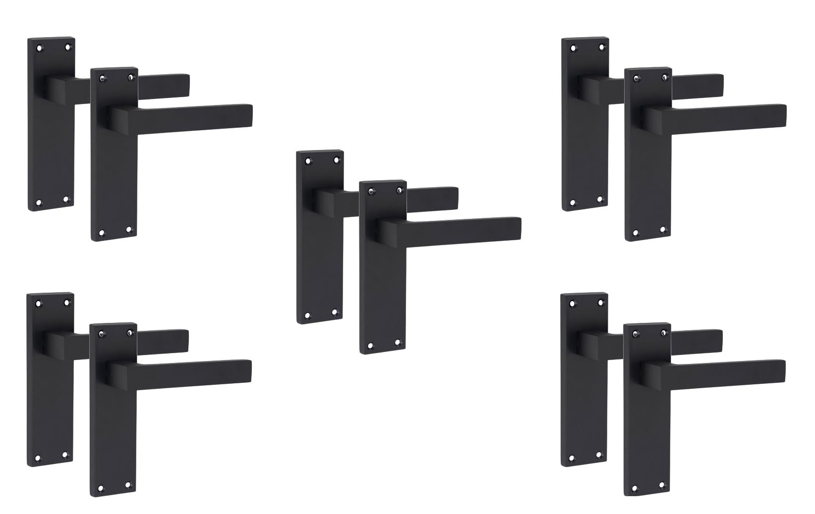 Golden Grace Victorian Straight Delta Door Handles Latch in Matt Black, 5 Pairs - 150mm x 40mm Backplate