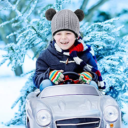 2 Pieces Kids Hood Scarf Kids Knit Hat Winter Thick Earflap Skull Caps for Boy Girls4