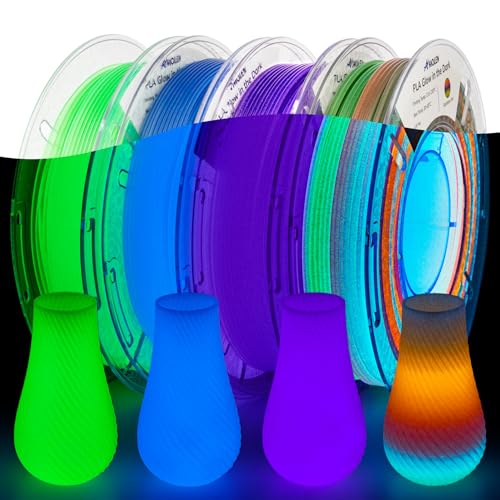 Image of AMOLEN Glow in The Dark 3D Printer Filament Bundle, Glow Filament Multicolor, 5 Meter Rainbow, Green, Blue and Blue-Purple, 1.75mm PLA Filament, Dimensional Accuracy + /- 0.02 mm, 200g X 4 Pack