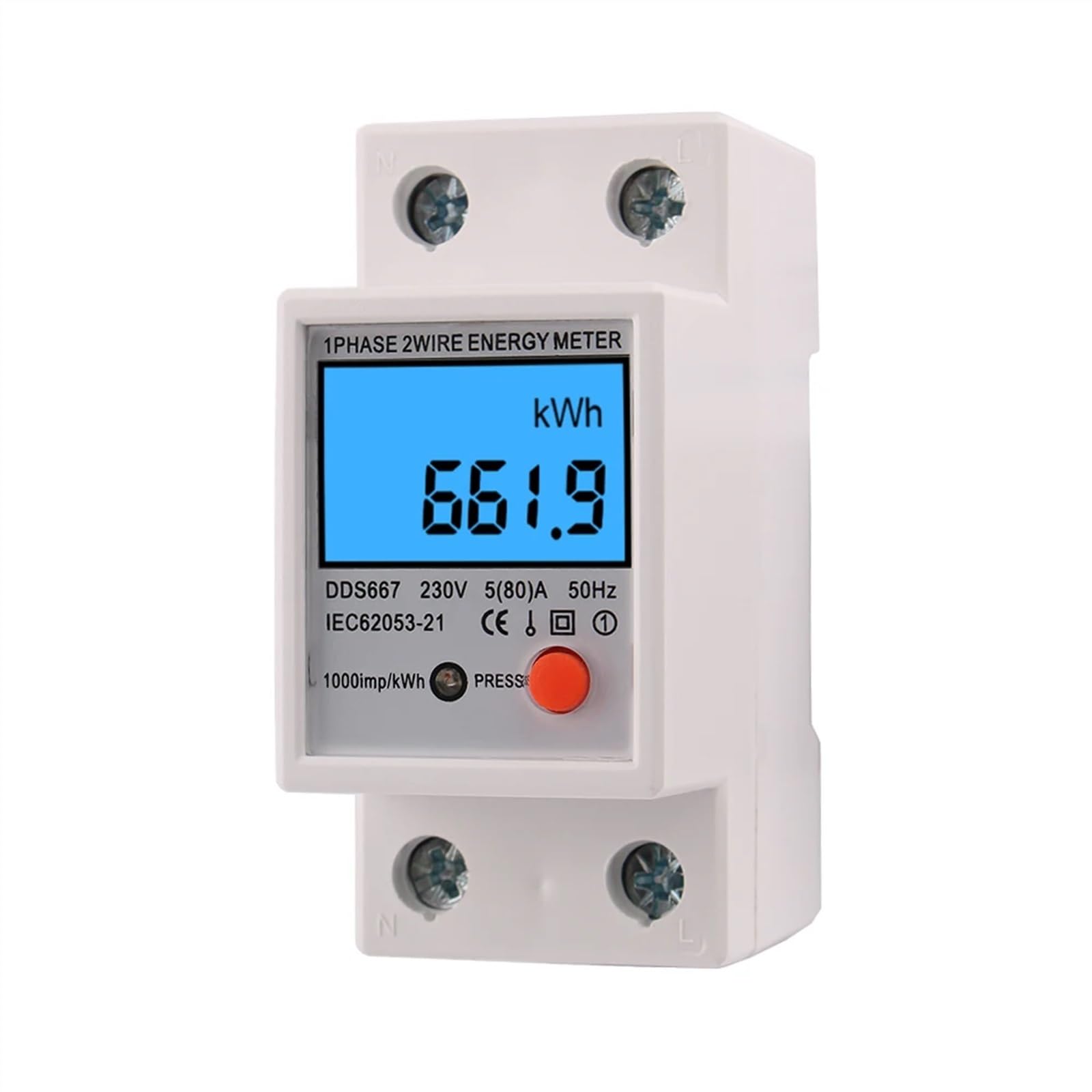 Jednofazowy 2-przewodowy licznik energii 1-fazowy, kWh, napięcie, prąd, zużycie prądu, watomierz, prąd 230 V, 5 (80) A, 50 Hz, 120 V (DDS667,120V)