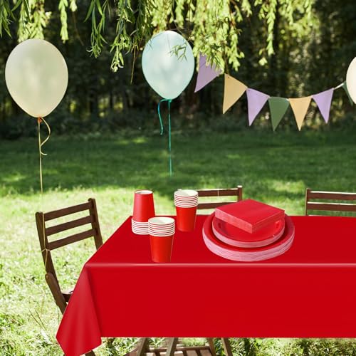 69Pcs Red Party Tableware Plastic Table Cloth Cover,Paper Plates,Napkins and Cups for Christmas Parties Supplies,Red Party Table Decorations Dinnerware Set for Kids Adults Birthday,Xmas Parties - Image 5