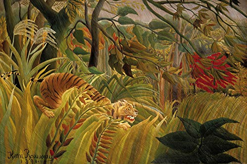 1art1 Henri Rousseau Posters XXL Surpris, Tigre dans Une Tempête Tropicale, 1891 Affiche 120x80 cm