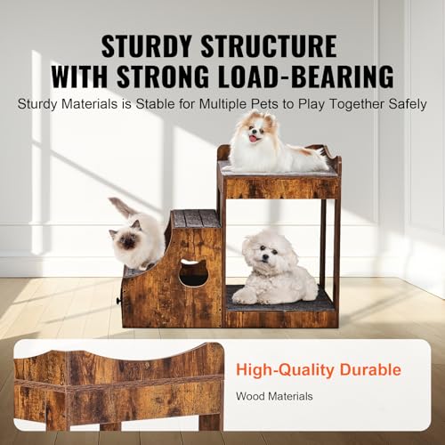 VEVOR Etagenbett für Haustiere mit Abnehmbarer Treppe, Fenstersitz für Hunde/Katzen mit Stauraum, mehrstufiges Bett, Schlafcouch für Hunde, Sitzplattform für Haustiere, 830 x 450 x 675 mm (Braun)