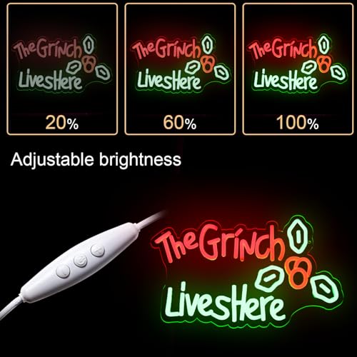 Image of The Grinch Live Here Neon Merry Christmas Neon Sign for Wall Decor Party Christmas Led Sign Window Decorations Winter Xmas Decor Wall Front Door Indoor Outdoor Decor