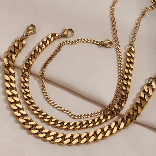 Jacruces 3PCS Ankle Bracelets for Women 14k Gold Plated Stainless Steel Anklets for Women Waterproof Silver Cuban Link Anklets Layered Plus Size Ankle Bracelet Silver Jewelry Set Women Gift by Jacruces - Used condition - Image 8