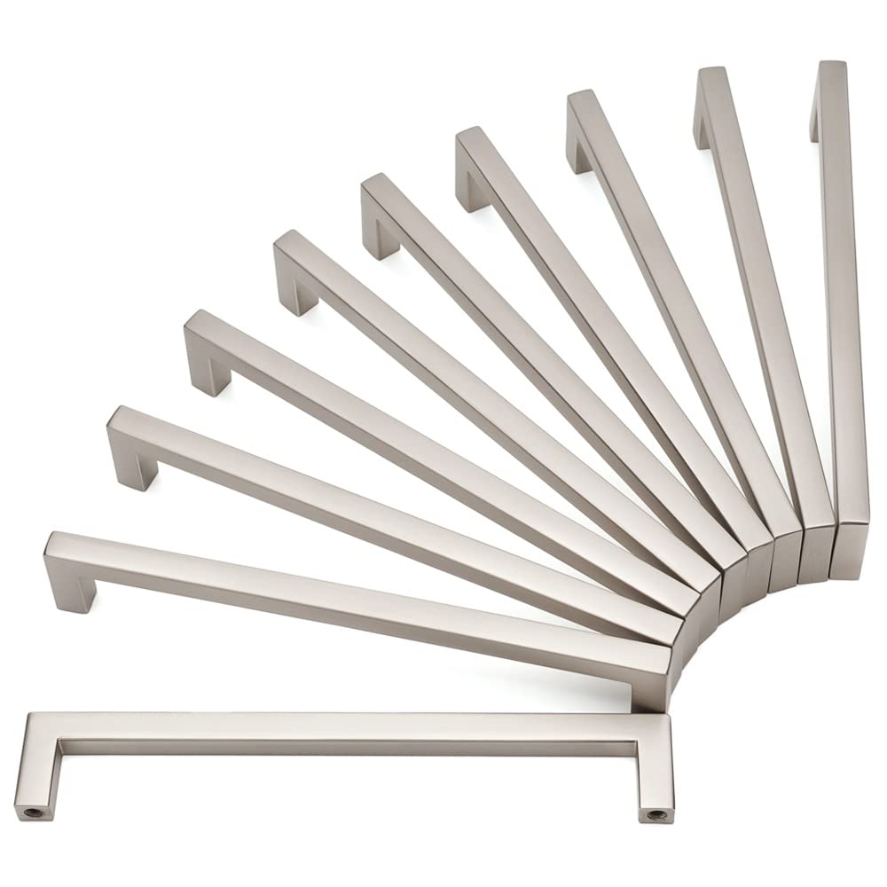 KOOFIZO Solid Square Bar Cabinet Handle - Matte Brushed Nickel Furniture Pull, 6.3 Inch/160mm Screwhole Distance, 10-Pack for Kitchen Cupboard Door, Bedroom Dresser Drawer, Bathroom Wardrobe Hardware