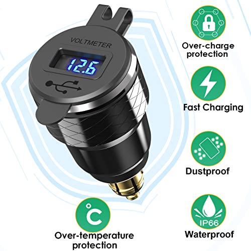 USB C 30W PD3.0 Fast Charger Din to USB, Hella Plug USB Adapter, 18W QC3.0 Power Outlet, Aluminum Voltmeter for 12V-24V Ducati Triumph BMW Motorcycle and More European Style Motorcycles - Image 6