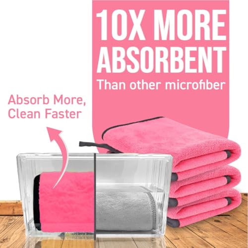 Image of Btag Microfiber Cleaning Cloth, 30x40 cms 600 GSM | Highly Absorbent,Lint and Streak Free, Multi-Purpose Wash Cloth for Kitchen,Car,Window,Stainless Steel,Silverwear(Pink 30x40cms) Pack of 1