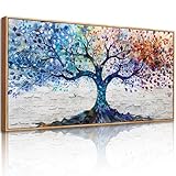 JHHUAMO Leinwand Bilder Groß, Modernes Wohnzimmerbilder mit Rahmen, Farbenfrohes Lebensbaum Ölgemälde für Schlafzimmer Büro Treppe Esszimmer Arbeitszimmer Flur 73x146 cm