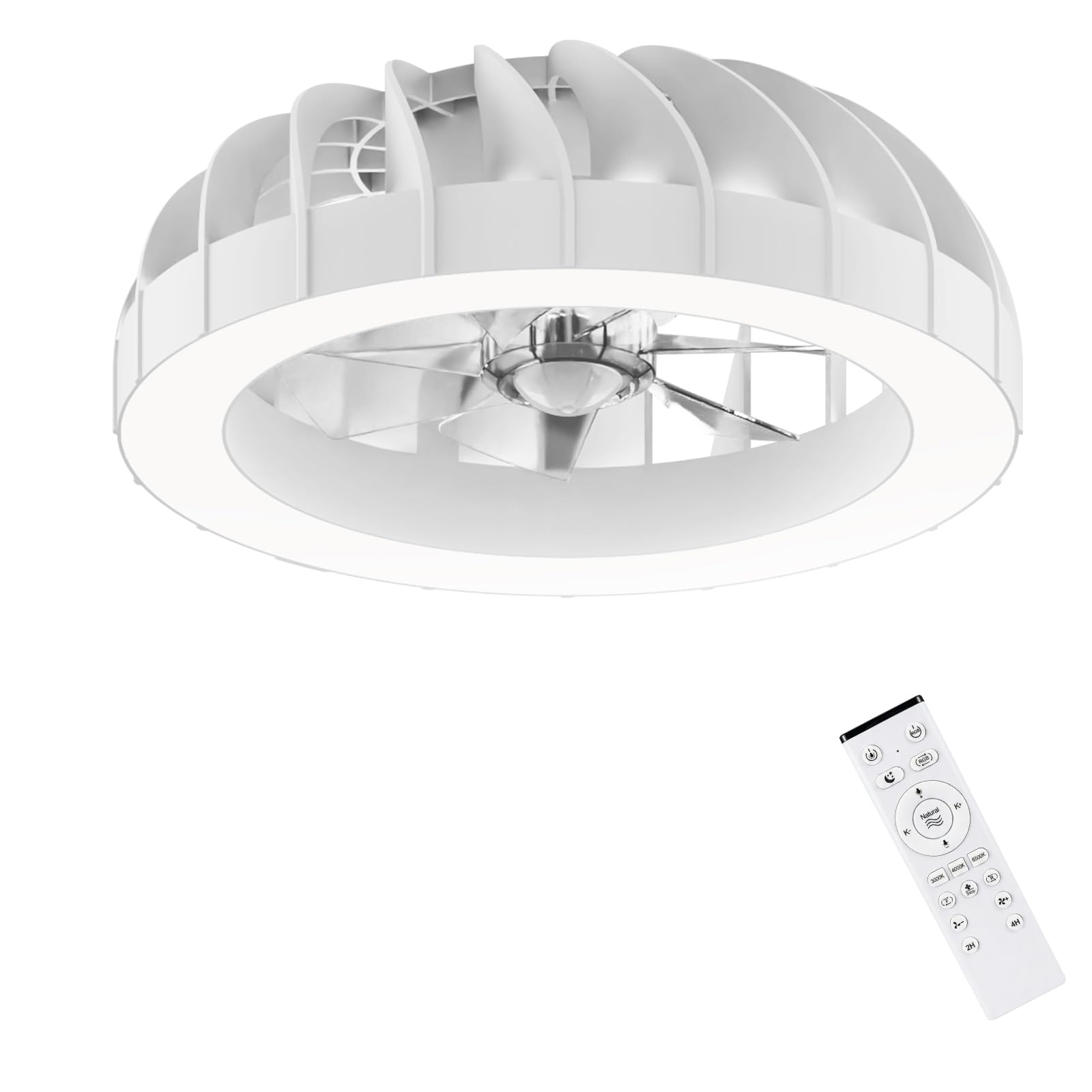 Ateroll Ventilador de Techo con luz, 46CM RGB Lampara Ventilador Techo con Control Remoto, 6 Velocidades 3000K-6500K Dimmable Silent LED Ventiladores de Techo, Temporizador y Memoria, Dormitorio Salón