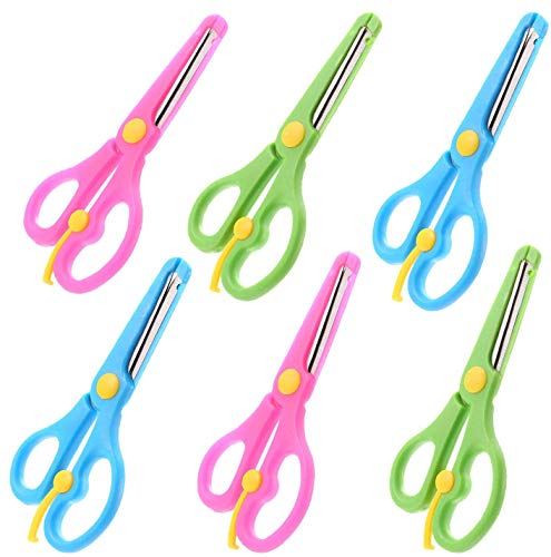 OOTSR 6pcs Child Safety Scissors, Plastic Handle Pre-School Training Scissors with Spring for Scrapbooking / Art Craft/ Teaching (Random Colors)