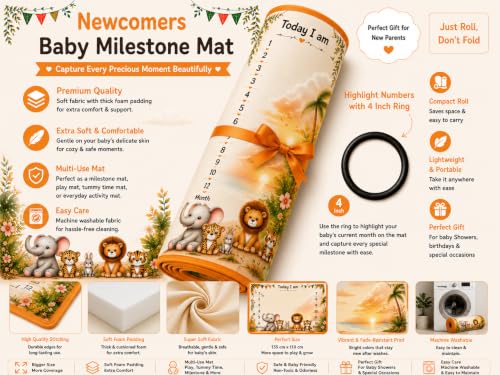 Image of NEW COMERS Milestone Baby Blanket for All Season Play Mat, Super Soft Foam | 3 Layer Thick Mat Blankets for Kids /New Born Monthly Photoshoot