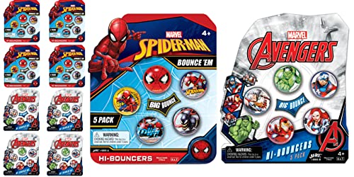 JA-RU Marvel Avengers & Spiderman Small Bouncy Balls for Kids (8 Pack, 5 Balls Each) Super Hero Rubber Bouncing Balls. Goodie Bags Stuffers & Treasure Box Toys For Classroom. AB-6805-8