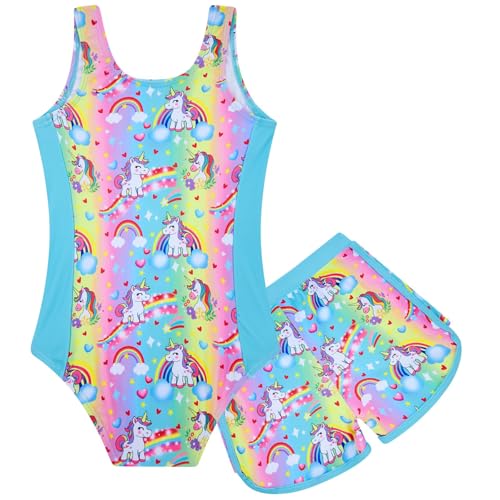 Image of TUONROAD Toddler Girls One Piece Swimsuit 2Pcs Bathing Suit Kids Swimwear with Short for 3-9