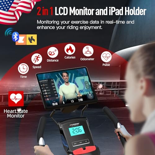 HARISON Magnetic Exercise Bike for Home 350lbs Capacity, Bluetooth Stationary Bikes for Home with 2 in 1 LCD Monitor and Tablet Holder, Comfortable Seat Cushion - Image 3