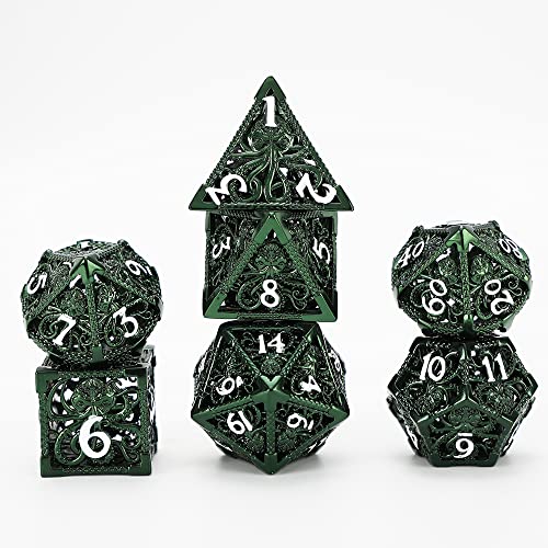 Image of Cthulhu 7pcs Pure Copper Hollow Metal Dice Set D&D Metal Polyhedral Dice Set with Gift Metal Box and White Number for DND Dungeons and Dragons Role Playing Games