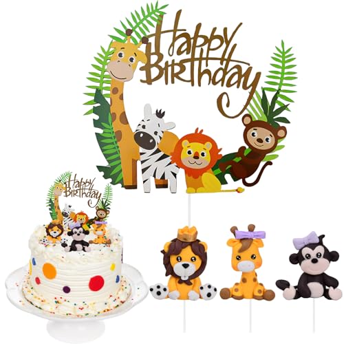 4 Décorations de Gâteau d'Animaux de la Forêt,Décoration de Fête d'Anniversaire pour les Animaux de la Jungle, Safari Jungle Deco Gâteau Cake Cupcake Topper pour Enfant Fille Garçon Anniversaire