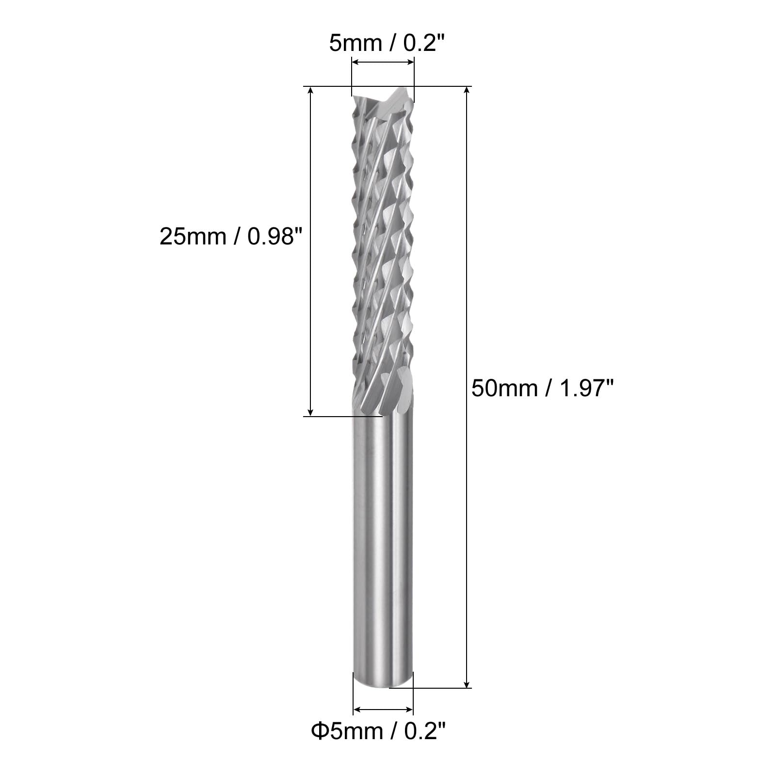 QUARKZMAN Fraise de 5 mm avec Tige Droite de 1/5" (5 mm) en Carbure de Tungstène pour Fraiseuse CNC, Outils de Gravure avec Lame en Forme de Maïs pour Circuits Imprimés, Machines à Bois