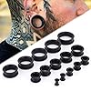 LORSENG 16 PCS Ear Stretching Kit Soft Silicone Ear Tunnels Gauge Earrings, Double Flared Saddle Earring Ear Ring Stretcher Piercing Stretcher Plugs Ear Expanders Ear Spacers for Men Women (Black) #5