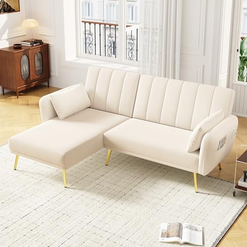 Sofá Cama Moderno, sofá en L, sofá Cama con sección esquinera Adicional, sofá esquinero con función de Dormir, Ideal para salón, Dormitorio, Home Cinema y habitación de Invitados. con vídeo.