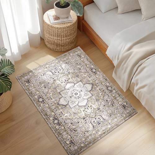 Tapete decorativo Boho 2x3 pies antideslizante lavable miniatura 2