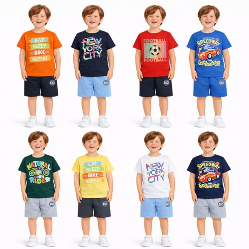 Image of EIO Boys Cotton Printed Dress Clothing Set Combo with Tshirts & Shorts-Pack 3