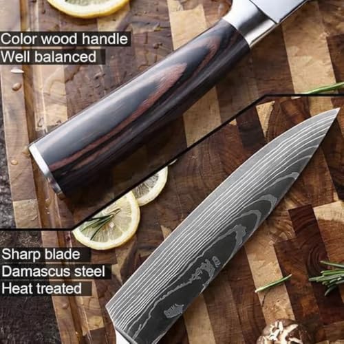 Image of Professional Chef Knife - 8 Inch Japanese Style Kitchen Knife with Hammered Stainless Steel Blade & Wood Handle-Ultra Sharp Multipurpose for Vegetables & More (Megnet Box)