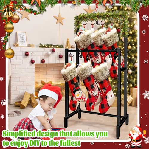 LUBORN Christmas Stocking Holder Stand for Floor, 2 Tier Christmas Stocking Hanger Rack with 12 Hooks, Iron Metal Holiday Decor Stockings Holders 20.5”L x 46” H x 11.8” W (Stockings Not Included) - Thumbnail 5