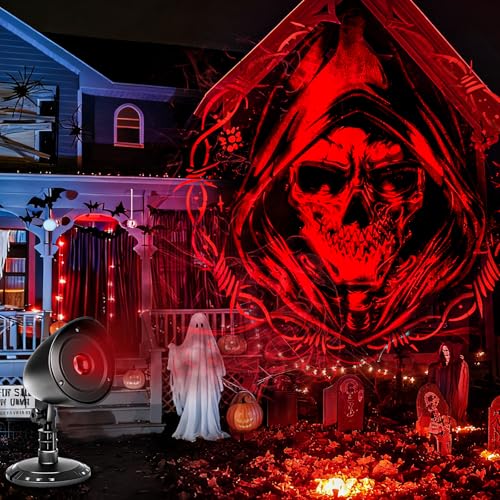Ausgefallen außergewöhnliche Weihnachtsdeko Außen 7 Projektor Halloween Deko Outdoor - 3D Rot Skelett Dynamische für...