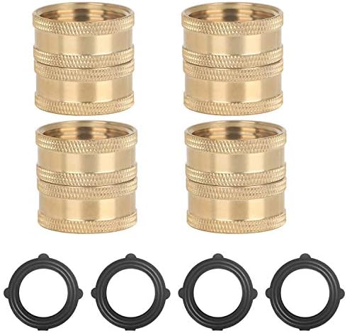 3/4 inch Brass Garden Water Hose Double Female Swivel Connector Adapter Set, Coupling Female Hose Thread Case with 4 Extra Washers, 4 Pack