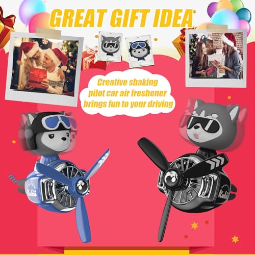 Image of 2Pcs Car Air Fresheners, Cute Bear Pilot Automotive Air Outlet Creative Car Perfume Diffuser, Automotive Accessories Air Vent Decoration with 8 Fragrant Tablets (Black 3+Blue 2)