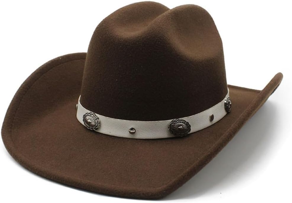 Western Cowboy Hat with Decorative Band, Black Felt, Silver Conchos