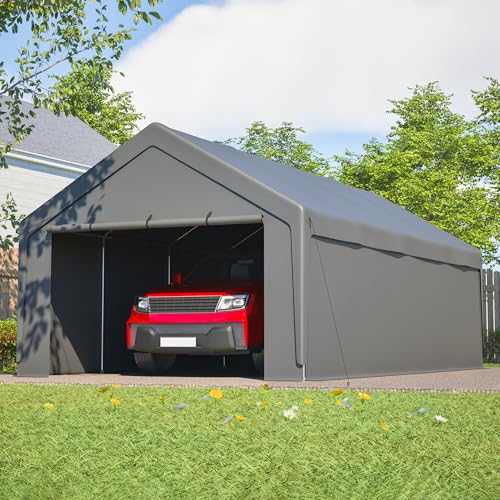 Carport Outdoor Unterstand – wetterfestes Autozelt mit Seitenwänden, Rollup-Fenstern & stabilem Stahlgestell Grau (Grey, 4x7.5 m) Carport Outdoor Unterstand – wetterfestes Autozelt mit Seitenwänden, Rollup-Fenstern & stabilem Stahlgestell Grau (Grey, 4x7.5 m)